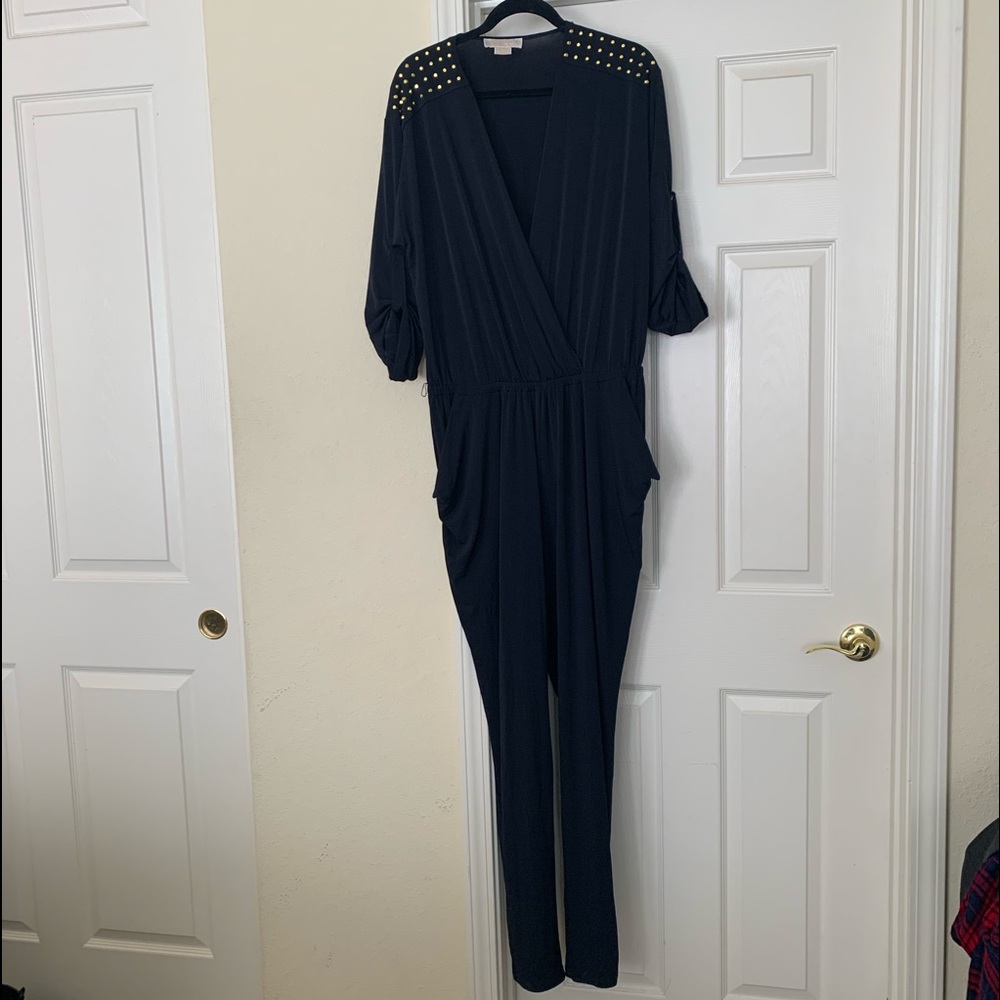 Plus Size Michael Kors Black/Gold Studded Jumpsuit